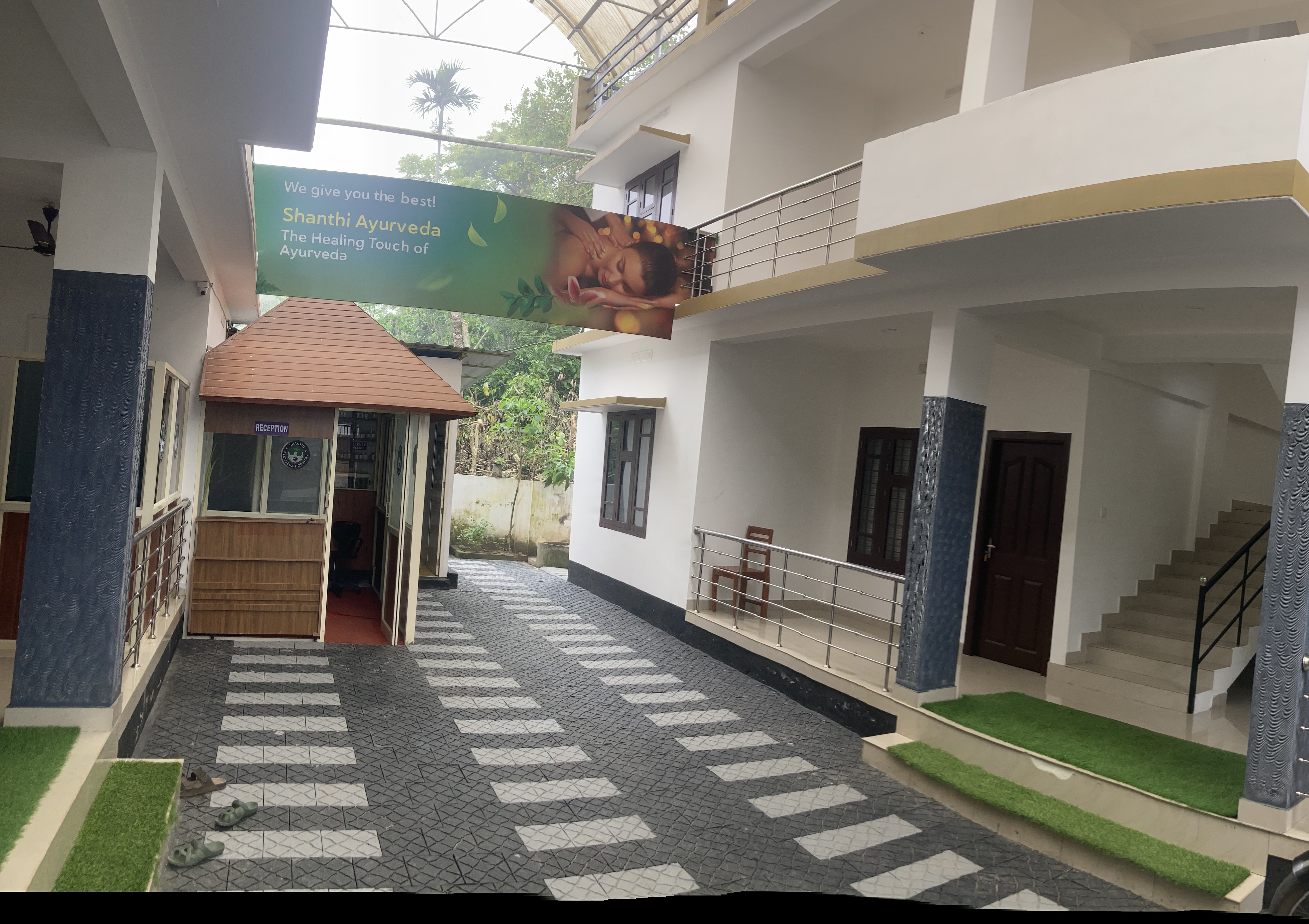 Yoga session in spacious hall